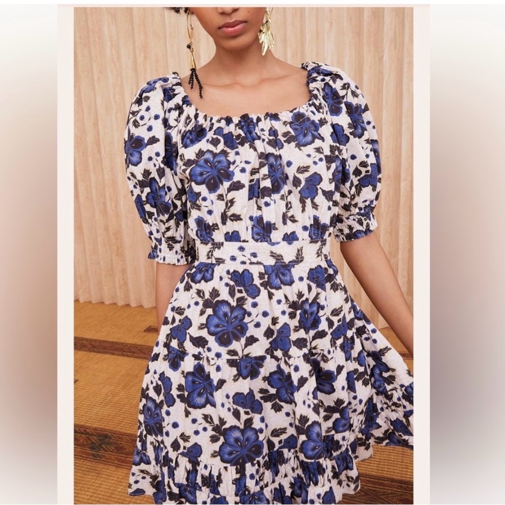 Ulla Johnson Celia Dress in Lapis. Blue Floral Midi Dress